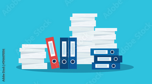 Stacks of Paperwork and Binders vector illustration