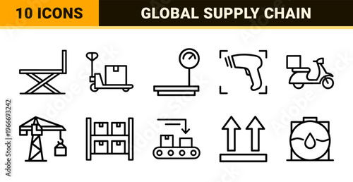 Commercial Logistics and Freight Transportation Minimalist Monoline Geometric Line Art for Supply Chain and Delivery Service Management