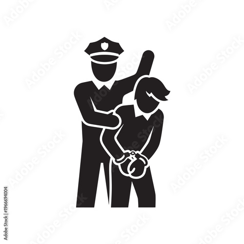 Police Arrest Icon with Handcuffed Suspect for Law Enforcement, Crime and Justice System Concepts