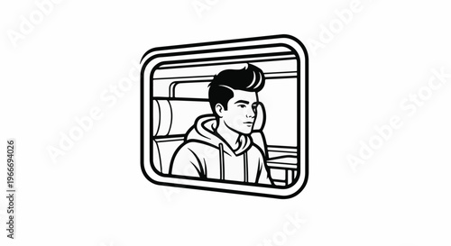 Young man with styled hair sits in a vehicle, looking away