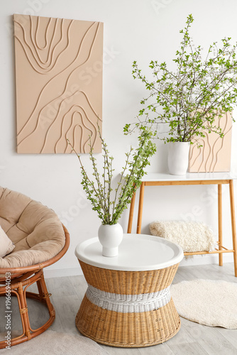 Cozy armchair, coffee table...