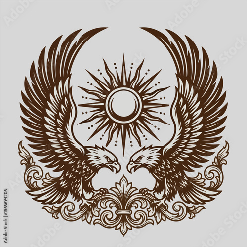 Eagles Wings Sun Symbol Emblem.