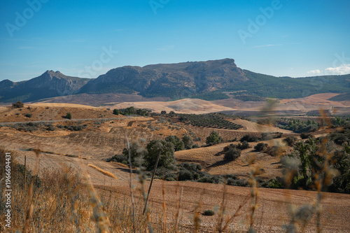 Andalusia Spain dry rural landscape agricultural fields hills olive groves Mediterranean countryside climate concept