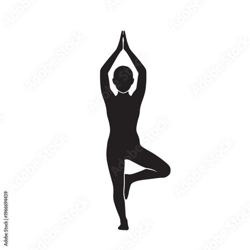 Yoga Woman Silhouette in Tree Pose for Wellness, Balance and Mindfulness Isolated on Transparent Background