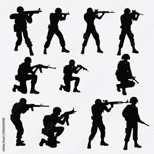 Professional military soldier silhouettes demonstrating readiness for strategic and tactical missions