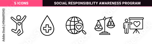 Charity and Humanitarian Volunteering Minimalist Monoline Geometric Line Art for Non-Profit Organizations and Community Support Projects