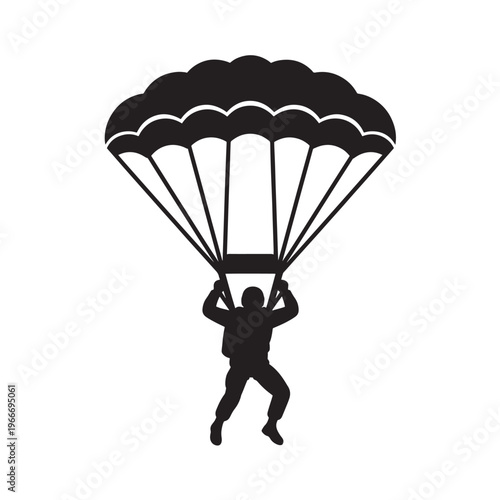 Parachute Icon Skydiver Descending Silhouette for Adventure, Extreme Sports and Freedom Concept