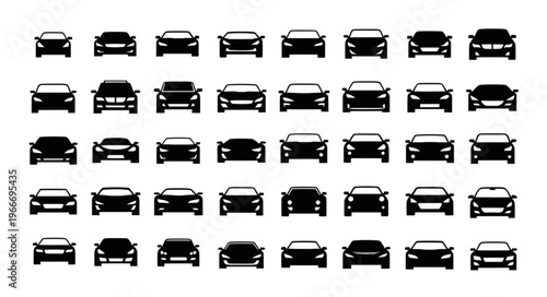 Collection of Car Silhouettes in Rows.