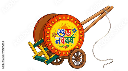 Vibrant Shuvo Noboborsho Bengali New Year Pohela Boishakh Folk Art Wheel for South Asian Festival Greetings