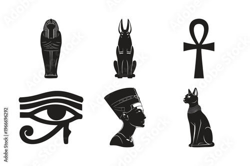 Egyptian silhouette set bundle ancient symbols and icons.