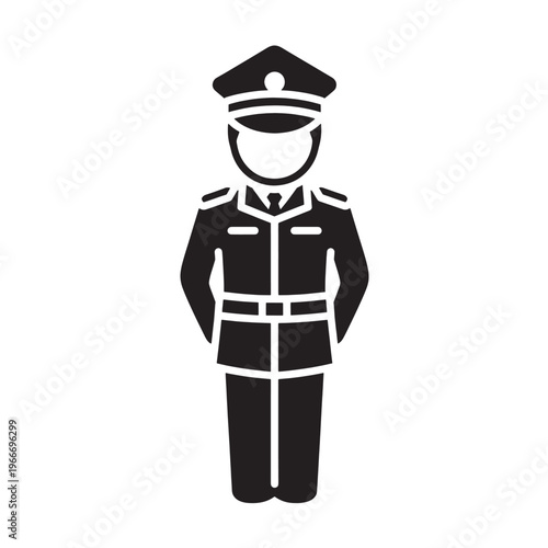 Police Officer Silhouette Uniform Standing Law Enforcement Authority Icon Security Guard Vector