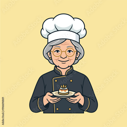 Smiling Female Chef Holding Dessert.