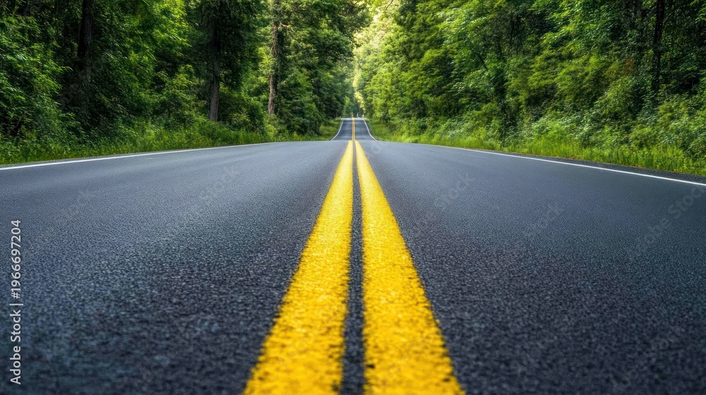Obraz premium Empty road through green forest