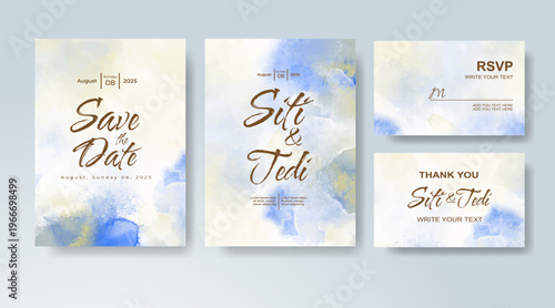 Set of Wedding invitation with abstract splash watercolor