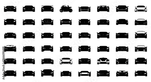Collection of Car Silhouettes from Front View.