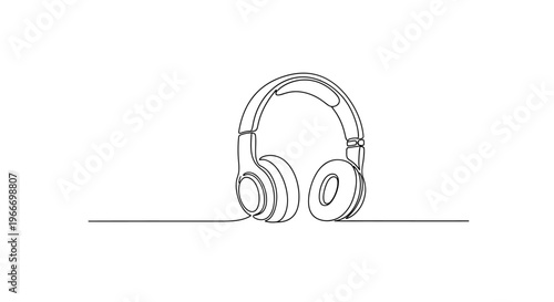 Minimalist headphone line art, single continuous line drawing, audio symbol