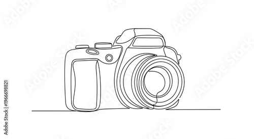 Minimalist Single Line Drawing of a Professional Camera, Photography Equipment