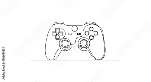 Minimalist Game Controller Line Art Icon on White Background
