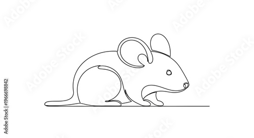 Minimalist continuous line drawing of a cute mouse, simple and elegant illustration