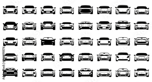Collection of Car Silhouettes from Front View.