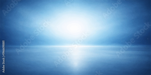 Abstract blue nature background featuring a calm sea horizon under a light cloudy sky with soft sunlight reflecting on the water waves for a beautiful summer landscape wallpaper