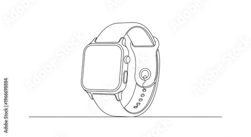 Minimalist smartwatch line drawing, modern technology, sleek design, isolated on white background