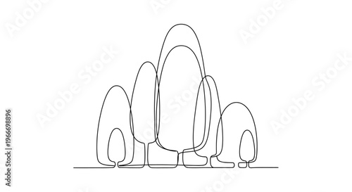 Minimalist single line drawing of a cluster of trees, abstract nature art