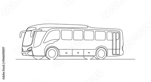 Line Art Bus Illustration: Modern Transport Vehicle, Side View, White Background