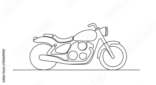 Classic Motorcycle Silhouette, Vintage Cruiser Bike Outline, Vector Art