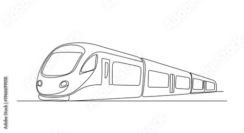Modern High-Speed Train Silhouette, Continuous Line Drawing, Transportation Concept