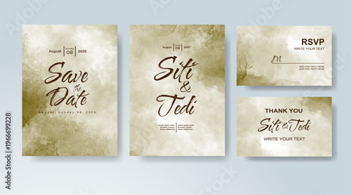 Set of Wedding invitation with abstract splash watercolor