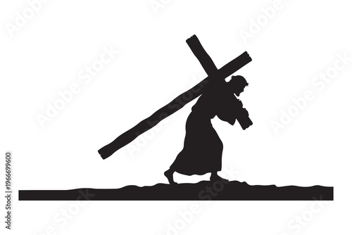 jesus carrying wooden cross silhouette
