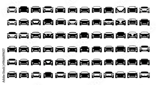 Collection of Car Silhouettes in Rows.