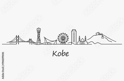 Flat Design one line without breaking the Kobe city.