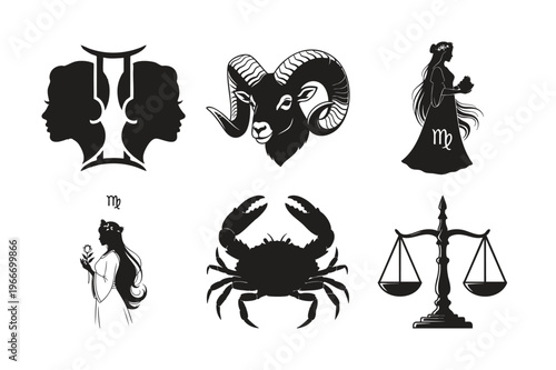 Zodiac signs silhouette set bundle horoscope symbols collection.