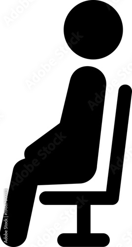 椅子に座る人物のモノクロアイコン（着席・待機・休憩・デスクワーク・診察・シルエット）