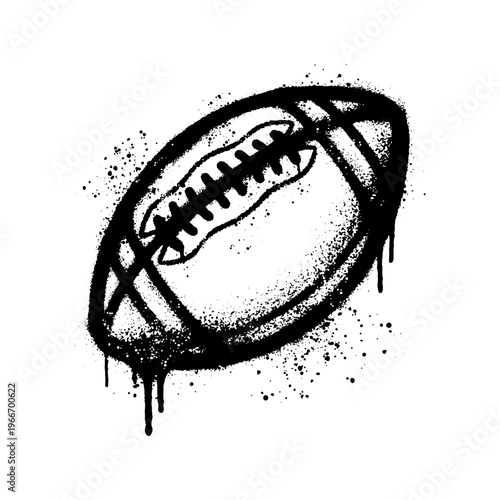 American Football Ball Graffiti Tag Style With Spray Paint Textures And Drips
