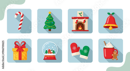 Festive christmas icons set with decorations on transparent background silhouette