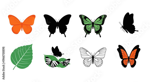 Colorful butterflies and leaf designs a versatile graphic silhouette on transparent background