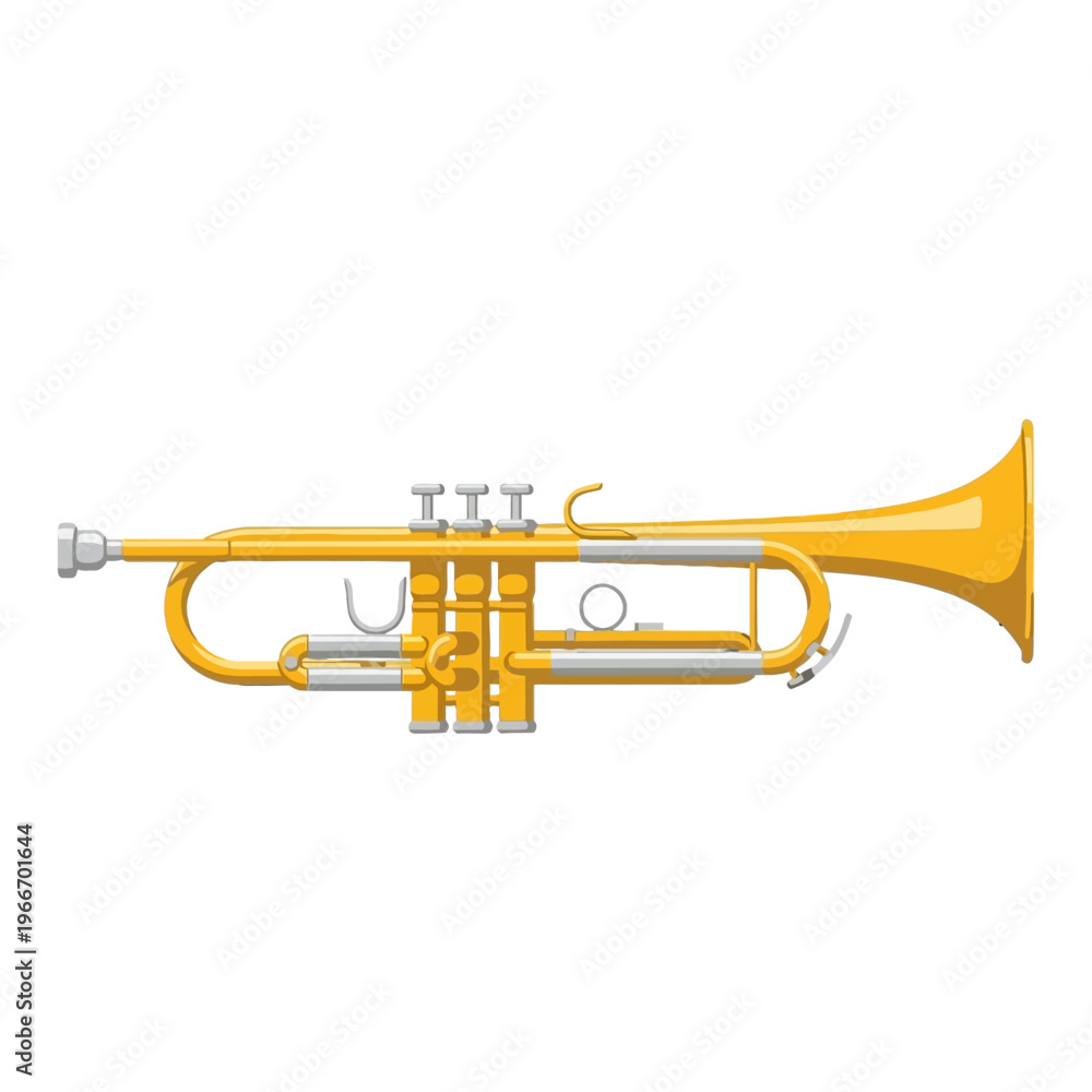 Obraz premium Golden trumpet illustration, a brass musical instrument for festive celebrations and performances, perfect for parades and events