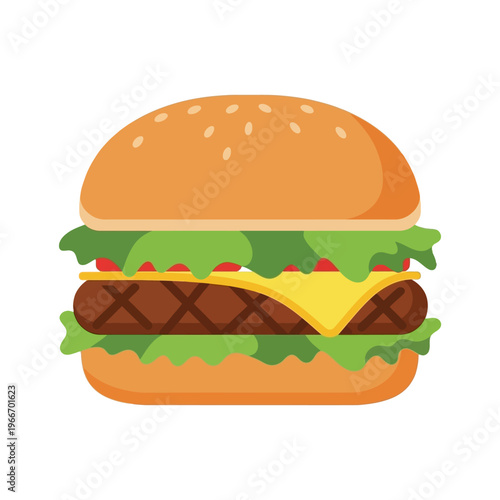 Deliciously crafted burger illustration, perfect for fast food promotions and menu designs, showcasing fresh ingredients