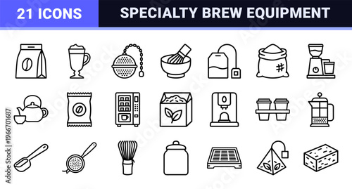 Cafe Culture Line Art Collection Featuring Minimalist Geometric Outline Symbols for Beverage Menu Design and Specialty Coffee Branding