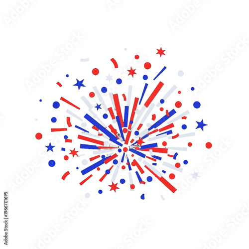 Explosion of Red, White, and Blue Confetti and Stars, Celebrating Independence Day