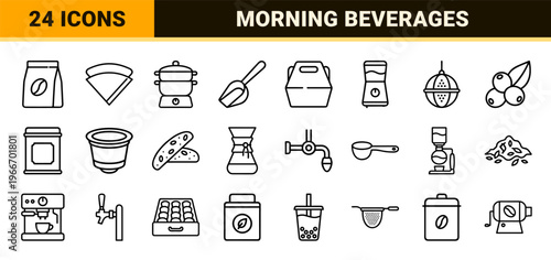 Coffee and Tea Culture Minimalist Monoline Geometric Line Art for Boutique Cafe Branding and Digital Menu Interface Design