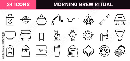 Minimalist Coffee and Tea Culture Geometric Line Art Set for Professional Beverage Branding and Cafe Interface Design Utility