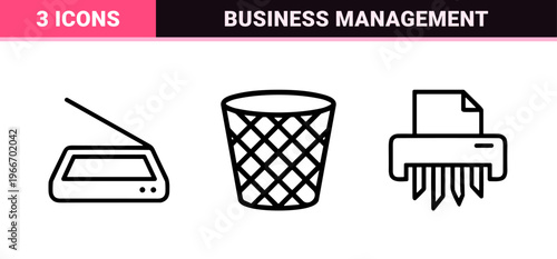 Minimalist Document Management and Business Workflow Monoline Outline Icons featuring Geometric Clipboard and Office Administration Symbols