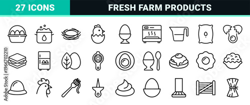 Minimalist Monoline Egg and Poultry Production Symbols featuring Geometric Line Art for Farm to Table and Culinary Branding Projects.