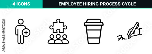 Human Resources and Recruitment Process Outline Symbols. Minimalist monoline geometric line art for corporate hiring and onboarding.