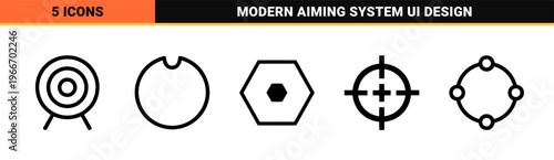 Tactical Target and Focus UI Precision Line Art featuring Minimalist Monoline Crosshairs and Geometric Aiming Reticles for Digital Interfaces.