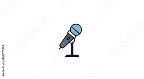Classic blue and gray microphone, symbolizing public speaking, singing, or recording, on an isolated white background.